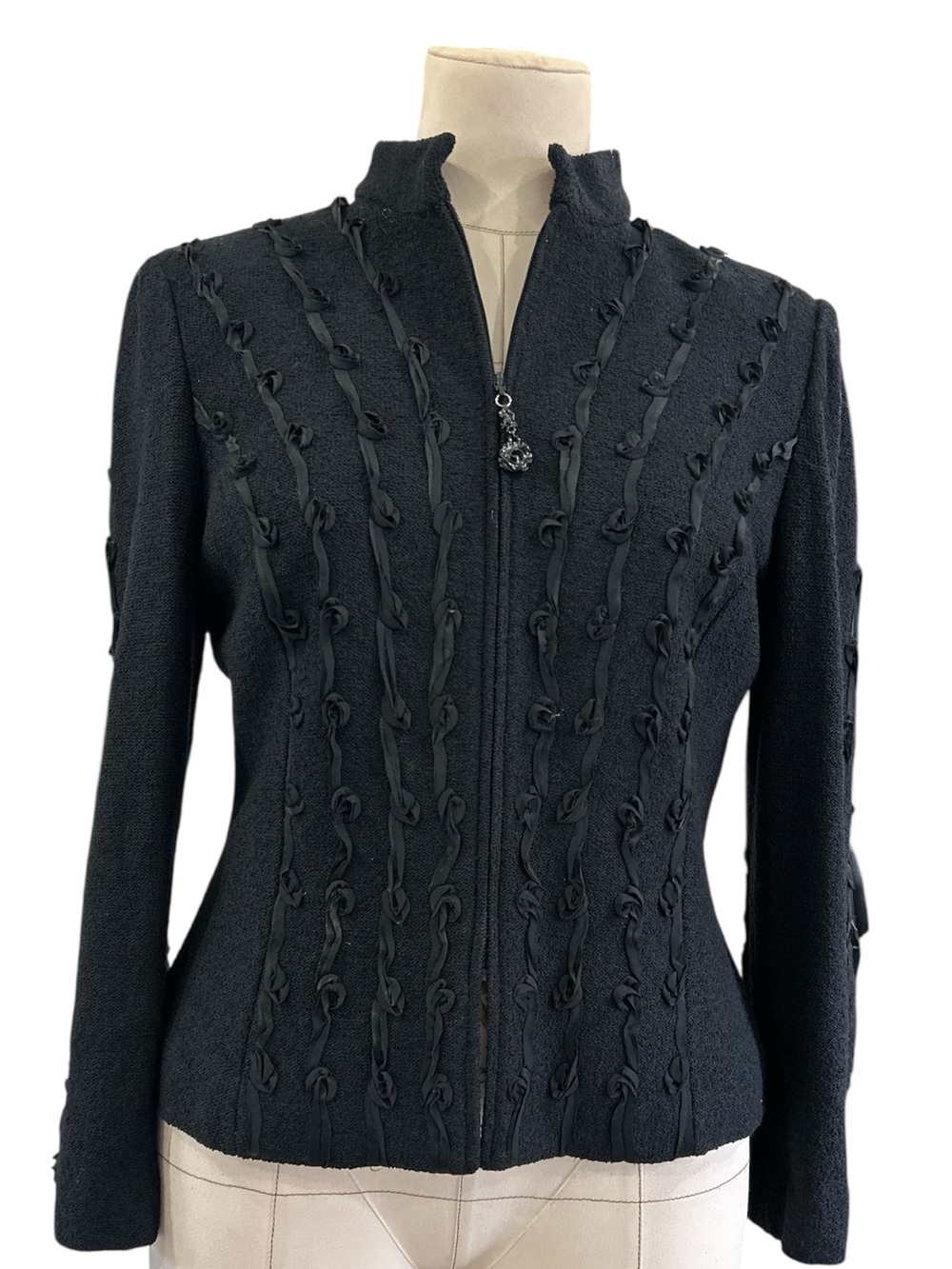 St. John Couture lace up ribbon fashion fit jacket black Size 10 - Picture 2 of 12